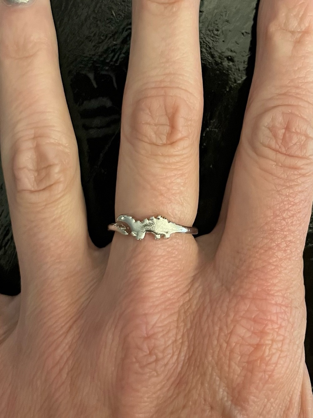 Adjustable Silver Tone Stegosaurus Dinosaur Ring, size 6